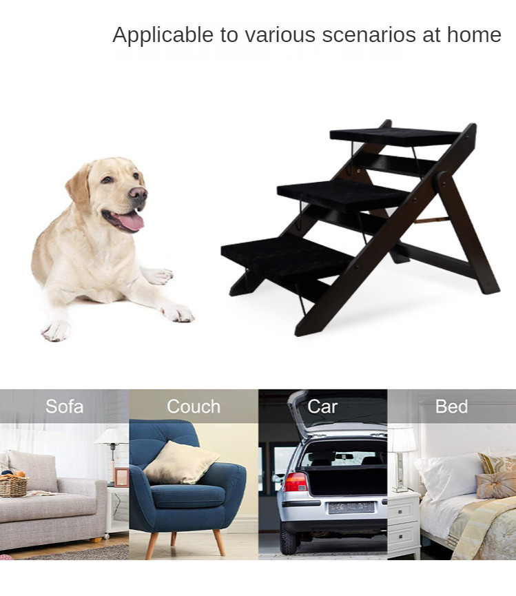 52cm Foldable Dog Car Steps Ramp 7kg Wooden Dog Steps For Bed