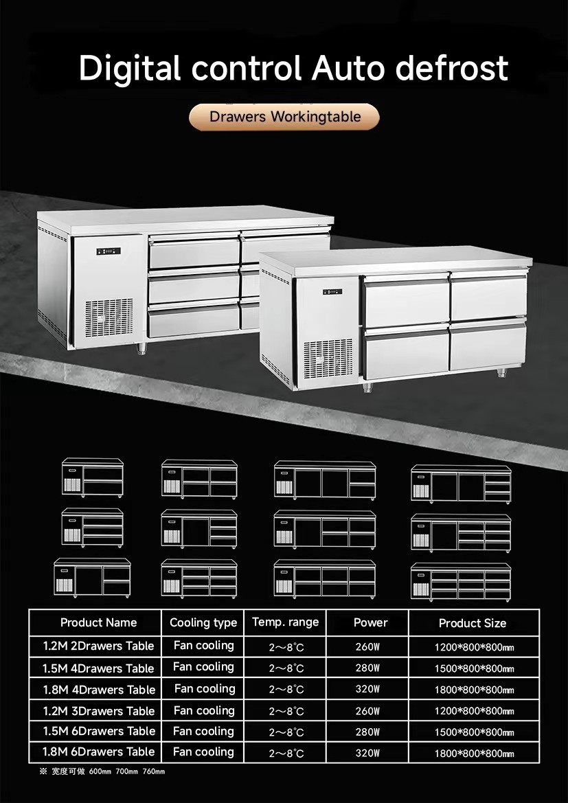 Commercial Counter Table Chest Of 6 Drawer Stainless Steel Refrigeration Kitchen Equipment