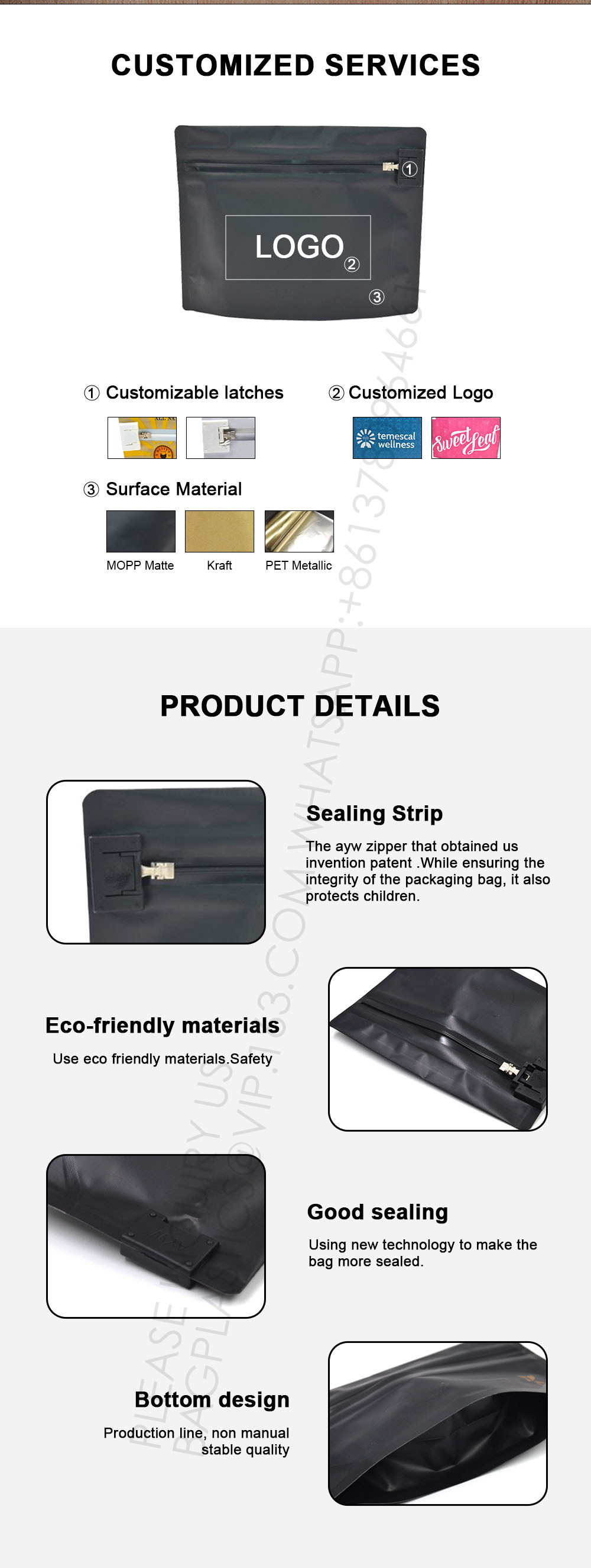 Bio Child Resistant Pouch Child Proof Packet Plastic Matte Stand Up Zip Foil Flat Bags