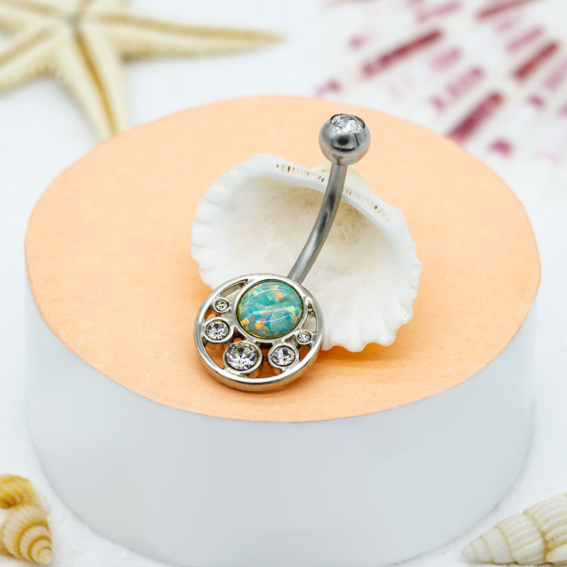 Crystals Opal Design Belly Ring Jewelry Stainless Steel Body Jewelry Women