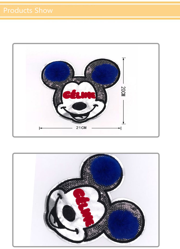 Cartoon Character Mickey Mouse Patches , Disney Iron On Patches With Fluff Ball Special Craft
