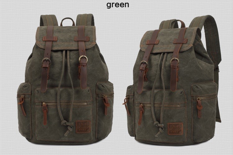 Large Travel Hiking Drawstring Canvas Leather Backpack Women'S Unisex
