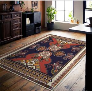  140*200cm Rectangle Polyester Fiber Living Room / Hotel Carpet With Ancient Ethnic Style Manufactures