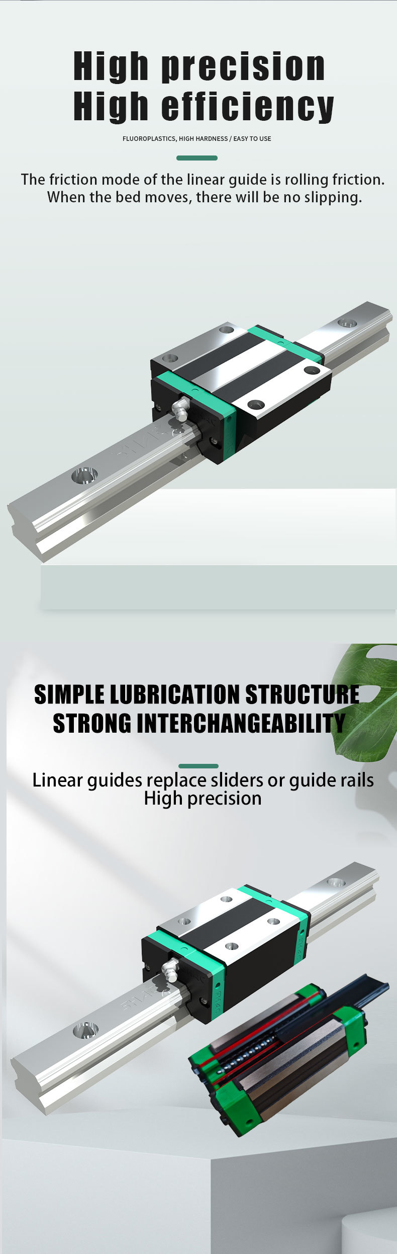 Low Noise Linear Guide Rail High Accuracy Linear Motion Guide Zero Lubrication Vibration Free
