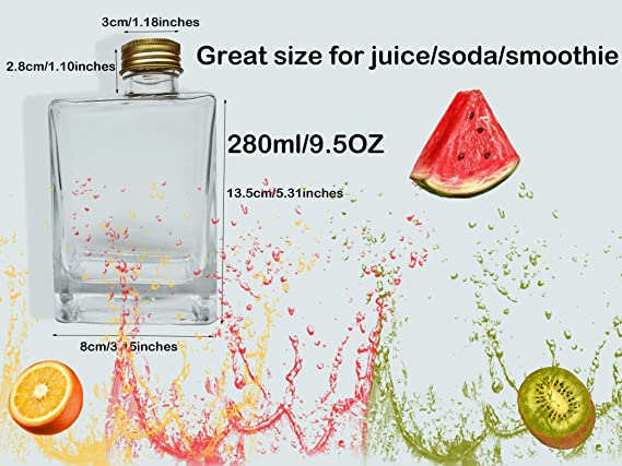 2 Packs Square Glass Bottles for Juice Beer Champagne Smoothies Soda Liquor Beverage