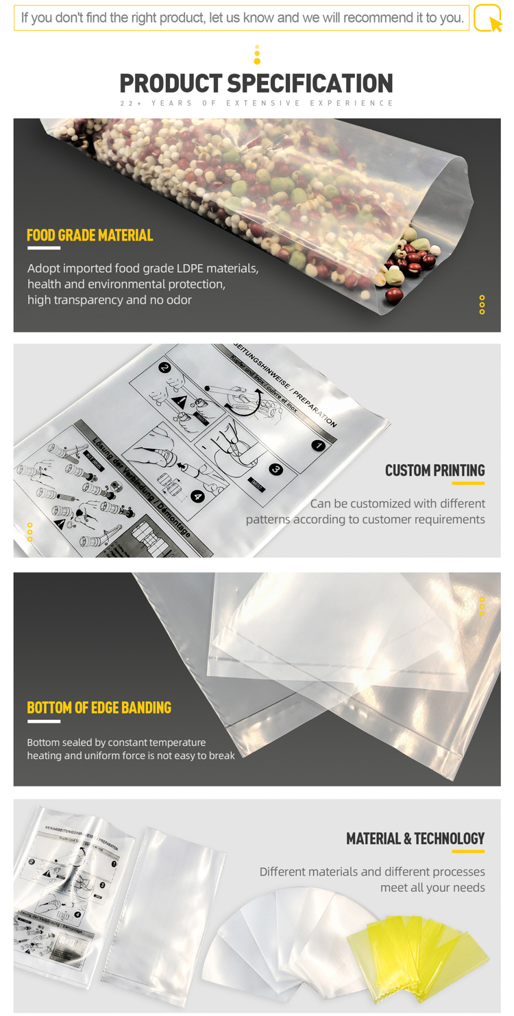 China Factory Clear Custom Printed Flat Opening PE Plastic Bag