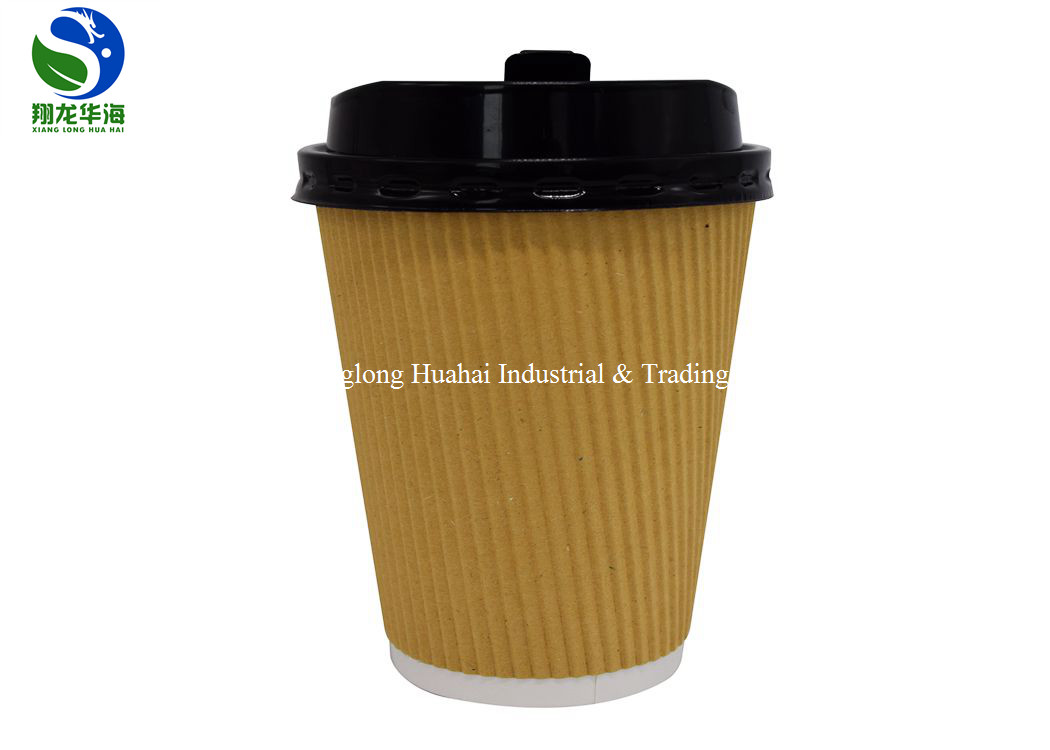 Take Away Compostable PLA Lined Ripple Wall Paper Cups Eco - Friendly