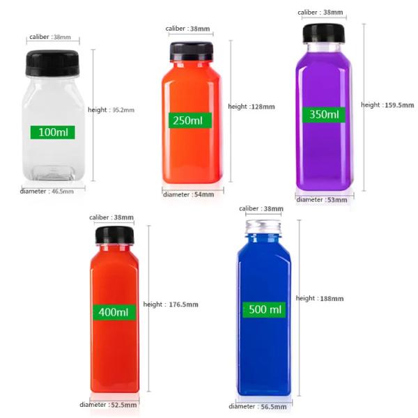 100ml 250ml 300ml 350ml 500ml Square Transparent PET Juice Plastic Drink Bottle