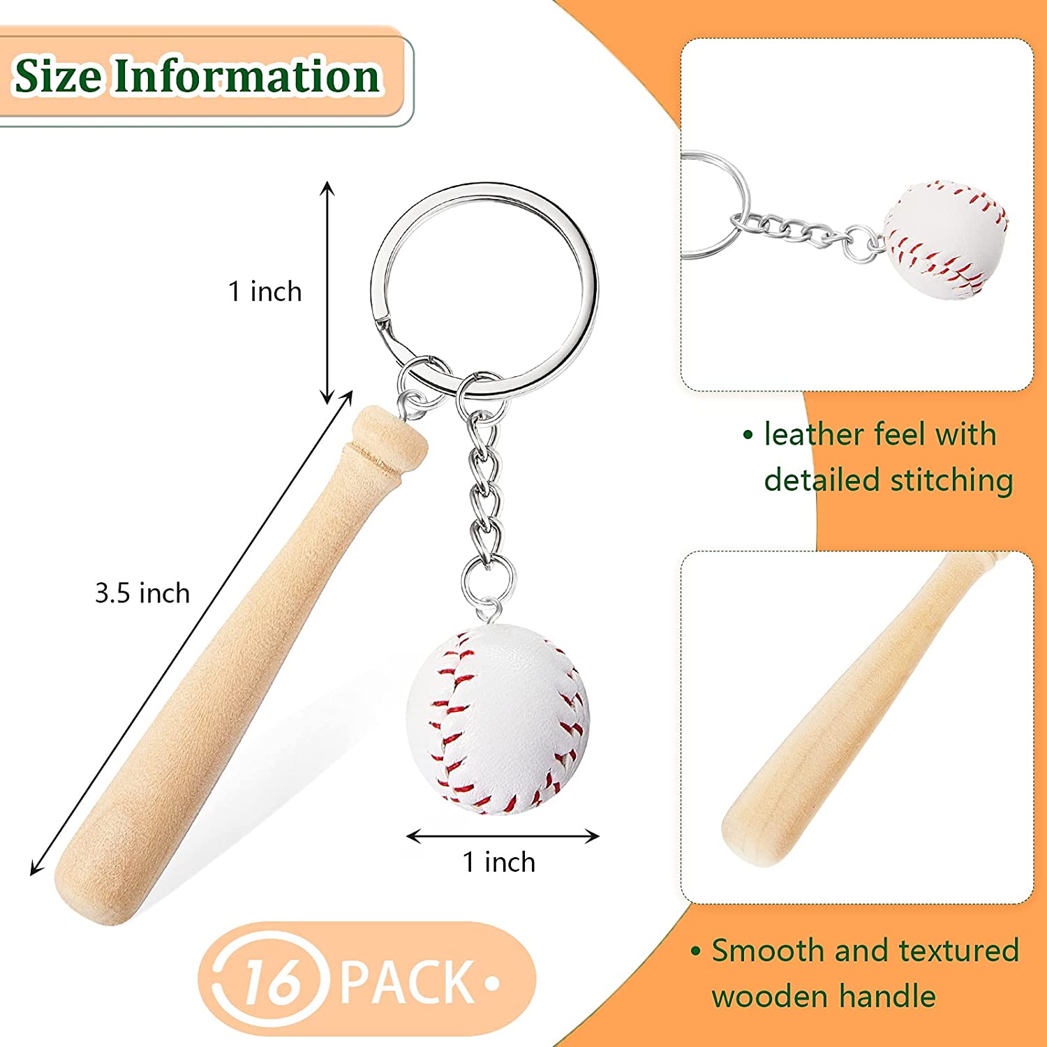 Mini Baseball Keychain with Wooden Bat for Sports Theme Party Team Souvenir Athletes Rewards Party Favors