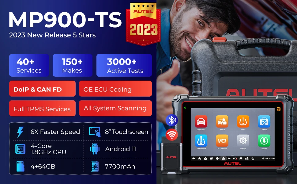 2024 Autel MaxiPRO MP900TS MP900 TS OBD2 Diagnostic Scanner TPMS Programming Coding Tools 8 inch 40 Service