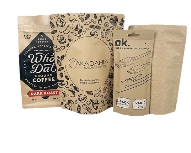 Custom High Quality Kraft Paper Zipper Lock Stand up Plastic Bag Coffee, Tea Foods Packaging Bag