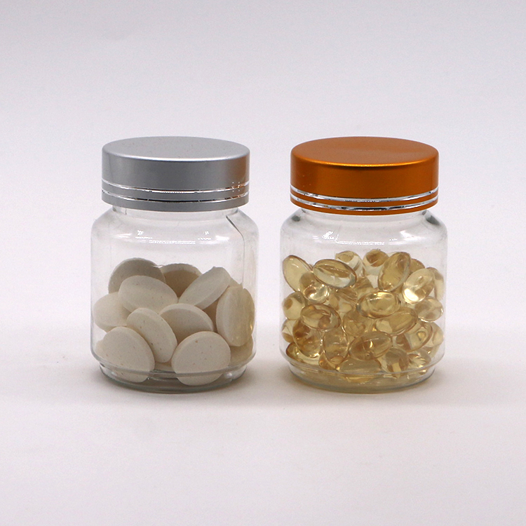 70ML PET Food Grade Delicate Plastic Capsule Pill Bottle with Gold Silver Cap Exporter