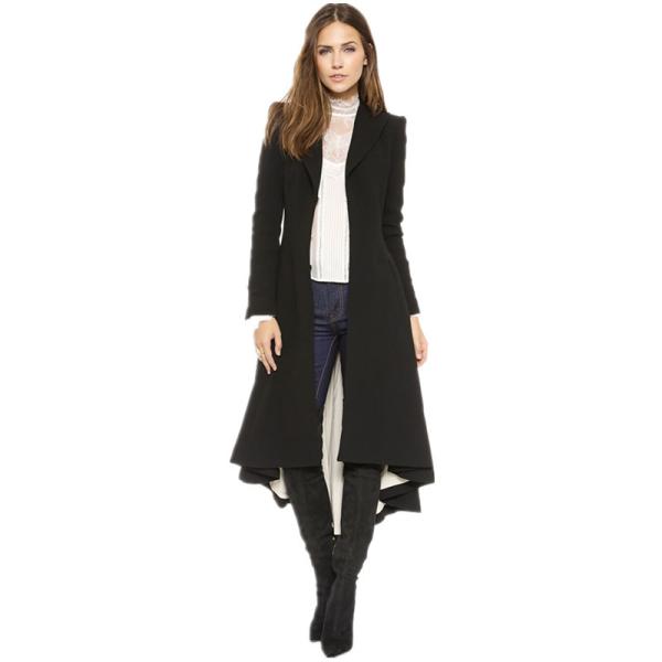 Autumn Winter Women Swallowtail Woolen Long Black Trench Dovetail Slim Blazer
