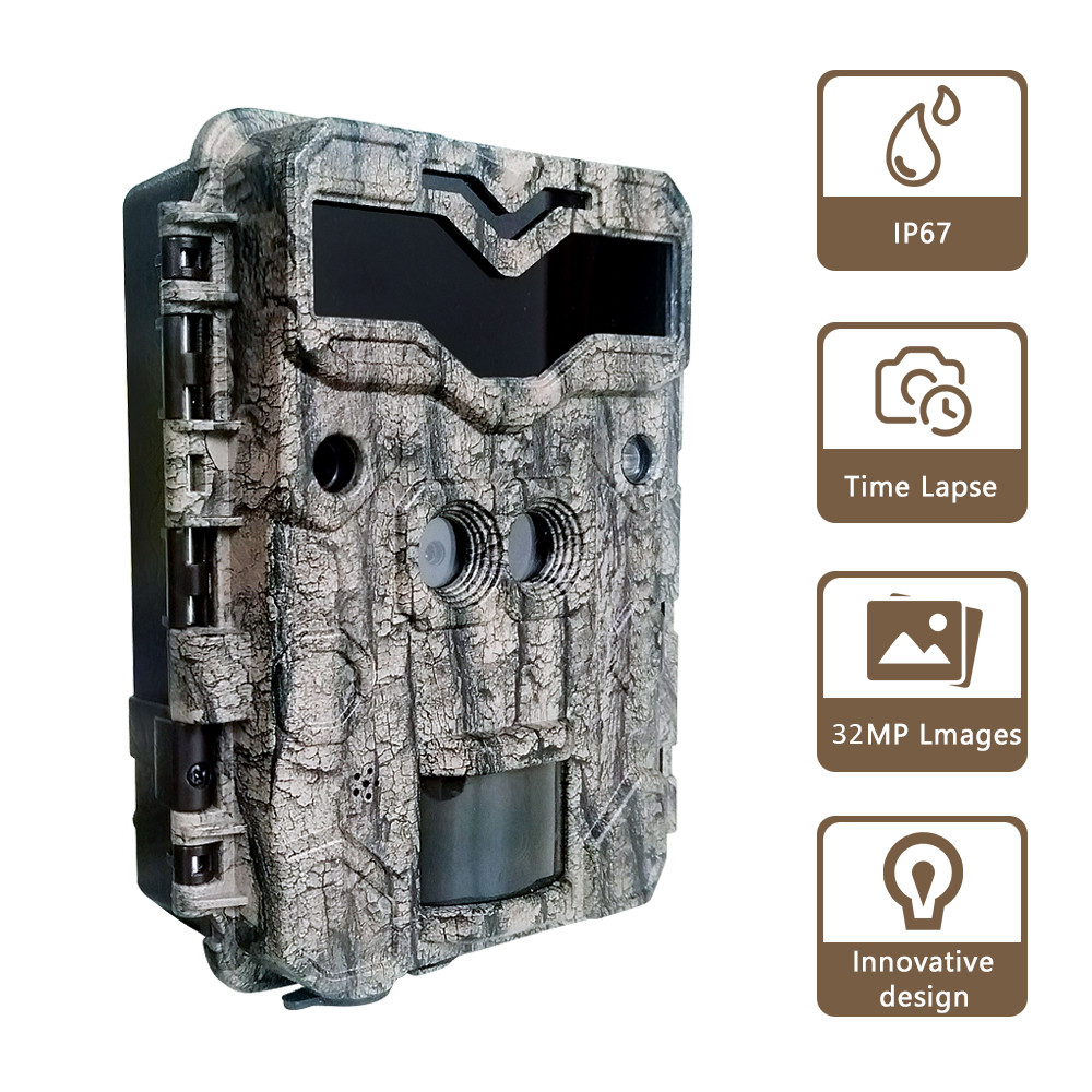 32MP Dual Lens HD Hunting Cameras 4K Game No Glow Wildlife Camera