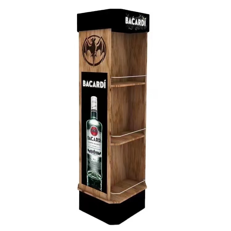 Customized Wooden Display Rack Wooden Barcadi Display Stand Rum Retailing Idea for Retail Store