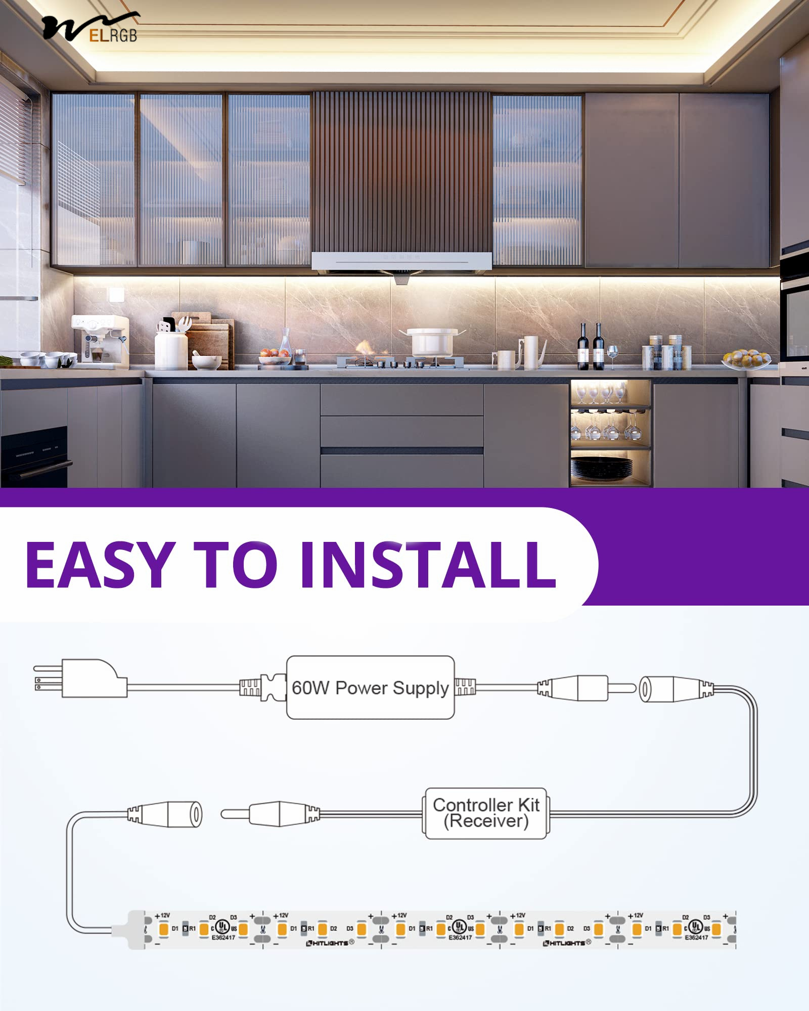 16.4ft LED Strip Lights Kit with Remote and 4000K High Density Dimmable Tape Lighting