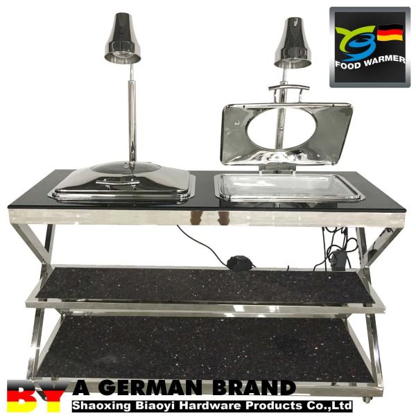 Combined Mount In Oblong Chafing Dish With Heat Lamps In Natural Stone Table