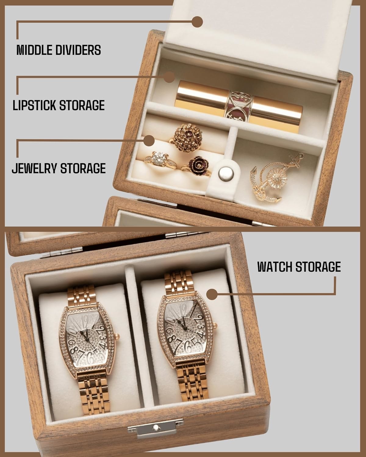 Watch Box, Watch Travel Case For Men, Wood Watch And Jewelry Holder Organizer For Woman, Portable Protection 2-Slot Watc