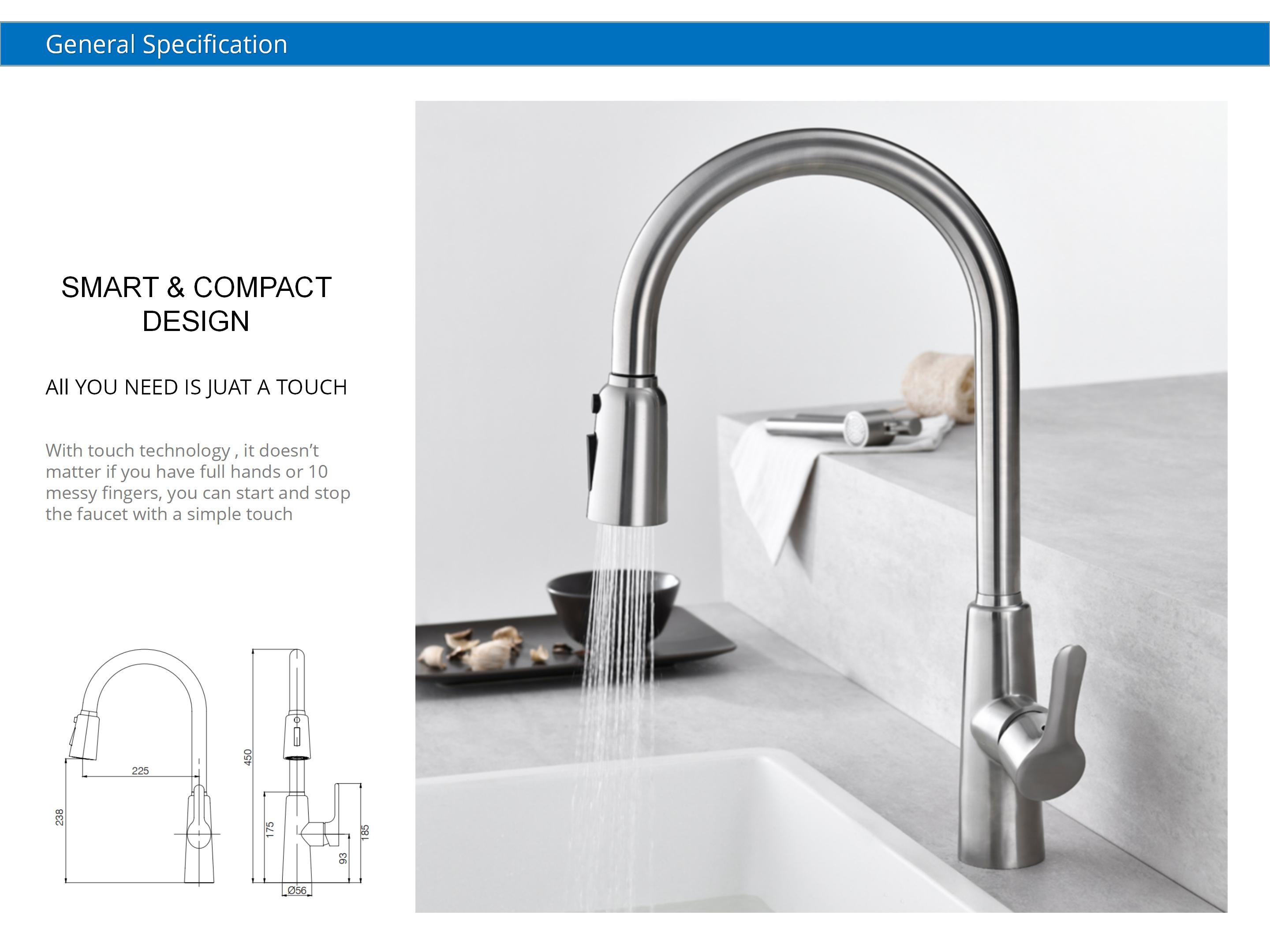 HOMEKA Deck Mounted Kitchen Basin Taps Gooseneck Spout Hands Free 5.24L/Min