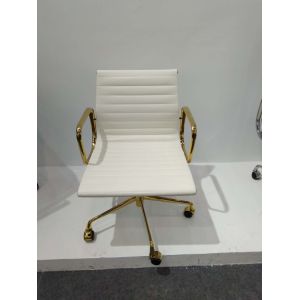 Beautiful White And Gold Office Chair , Low Back Office Chair With No Noise Castors
