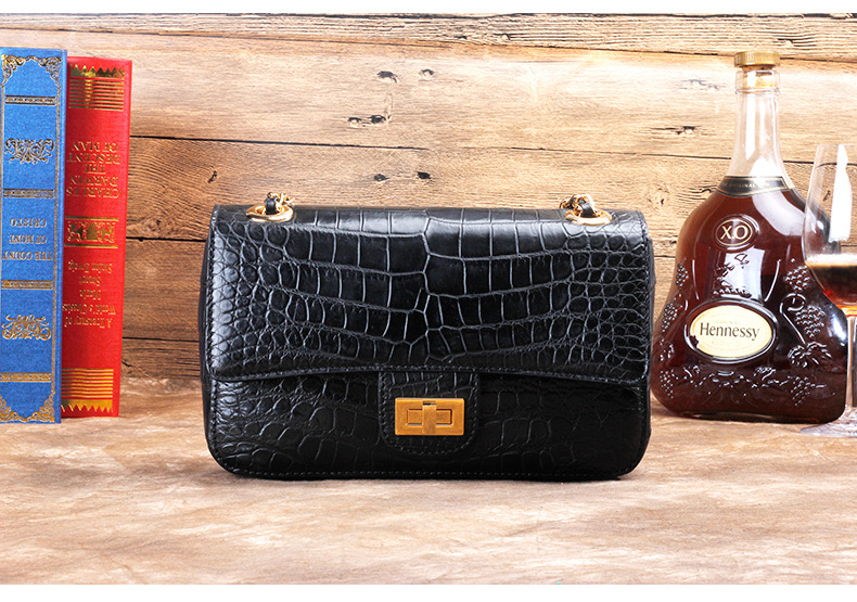 Luxury Genuine Crocodile Belly Skin Gold Hardware Lady Evening Flap Purse Alligator Leather Women Single Shoulder Bag