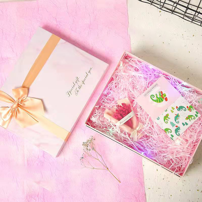 Pink Marble Cardboard Gift Packaging Box For Underwear Bra Makeup Lid