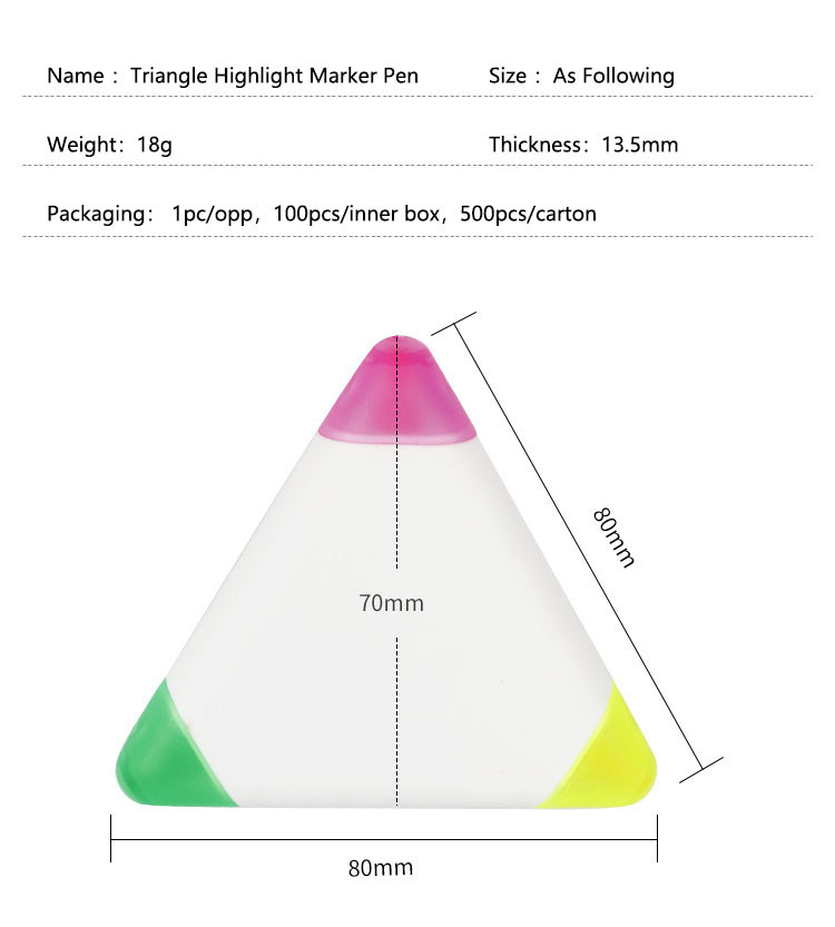 Kids Cute Triangle Highlighter Pen 3 Color In 1 Brush Tip Fluorescent Marker Pen