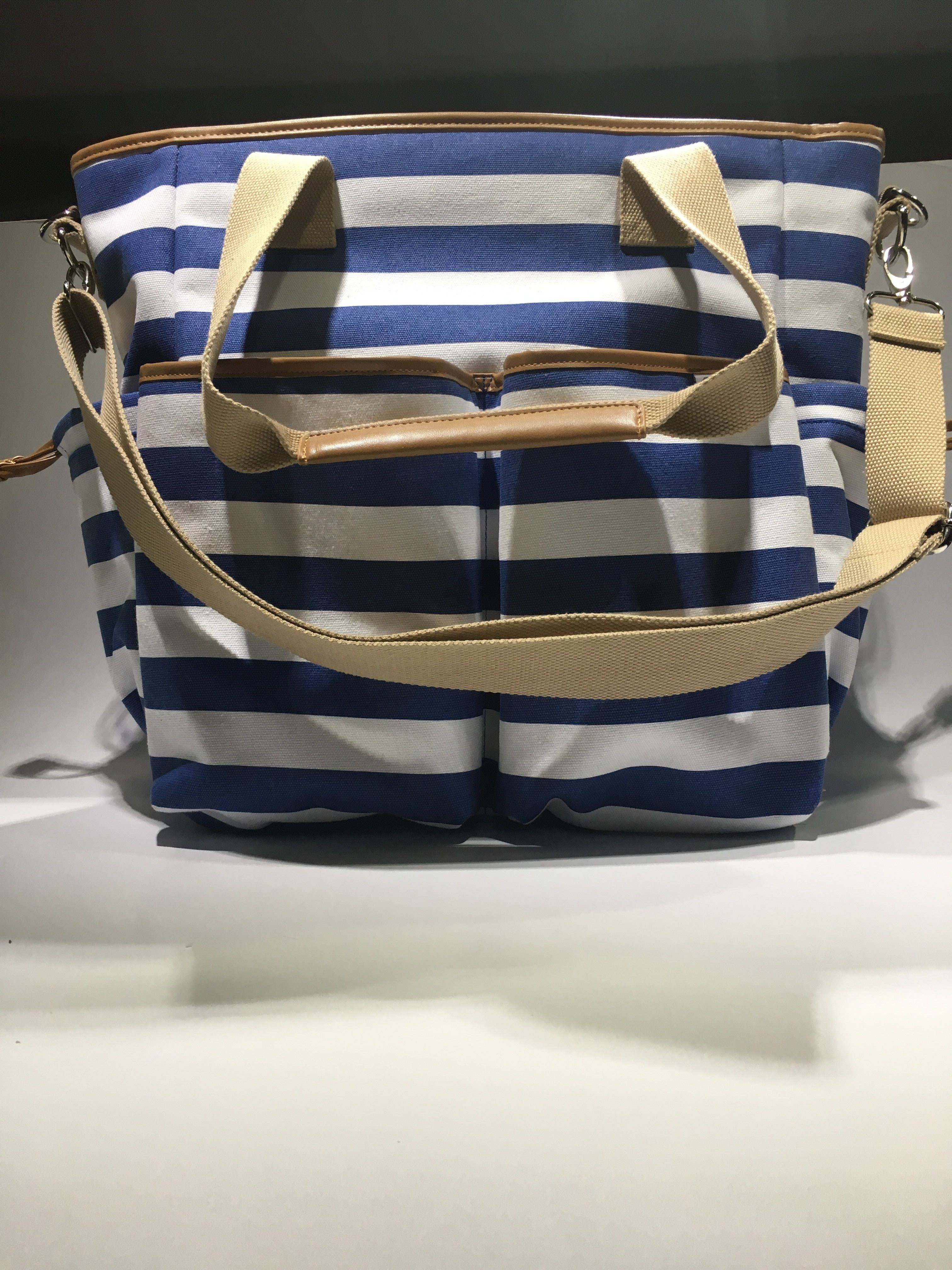 Strips Printing Toddler Diaper Bag Totes , Portable Baby Nursery Bag Canvas