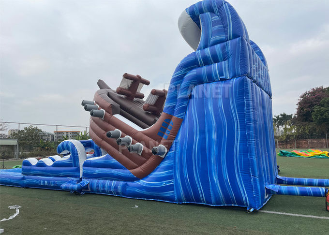 PirateShip Theme CMYK Inflatable Water Slide With Pool