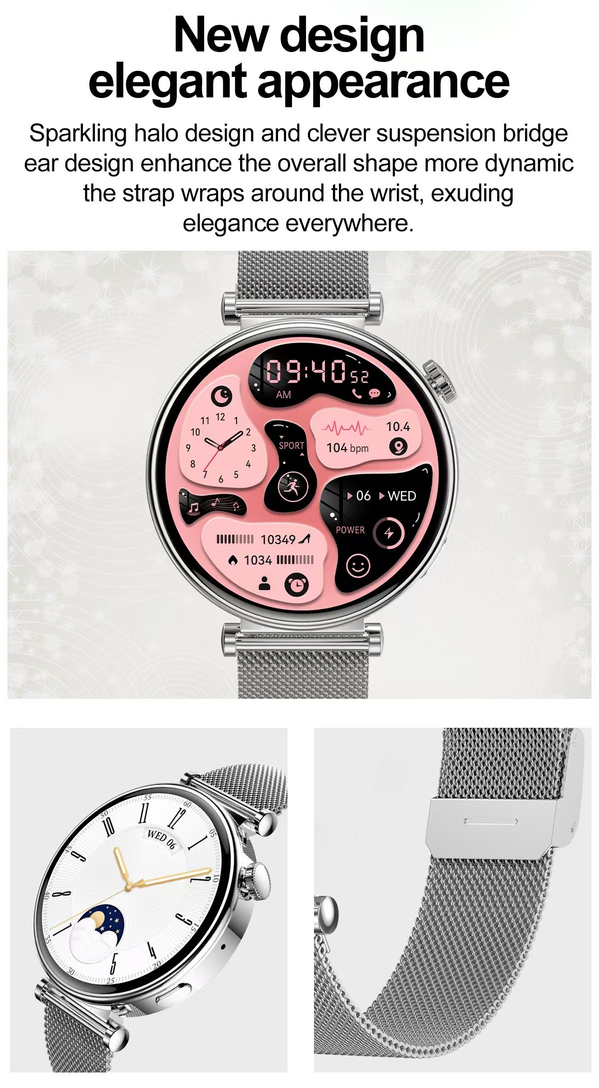 HK41 Women's Sport Smart watch 1.32inch AMOLED BT Connectivity Fitness Bracelet