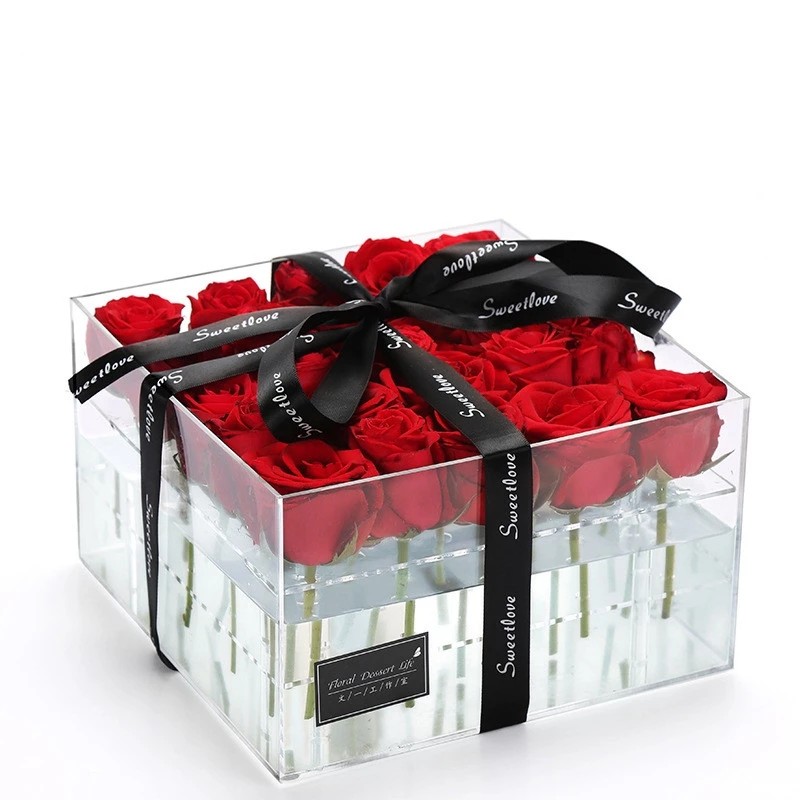 Top Quality 3mm Thickness Clear Acrylic Box Preserved Roses Box 1/9/16/25/36 Holes Square Acrylic Boxes