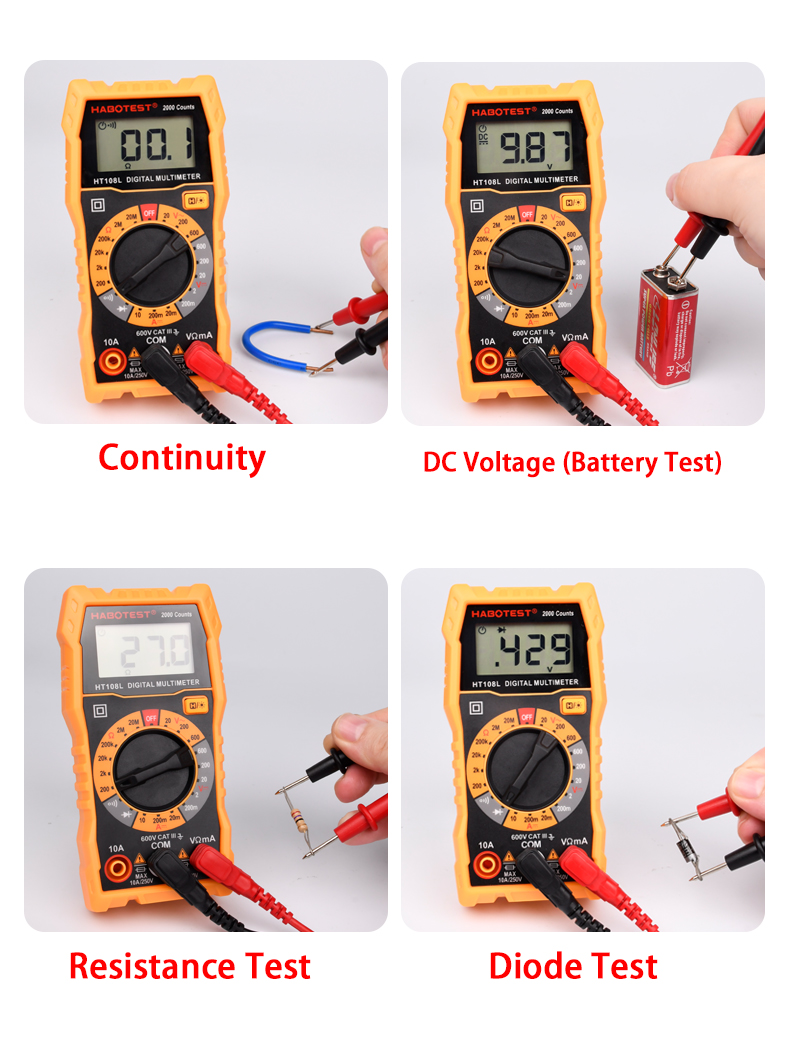 Back Light 600V 2000 Counts Handheld Digital Multimeter