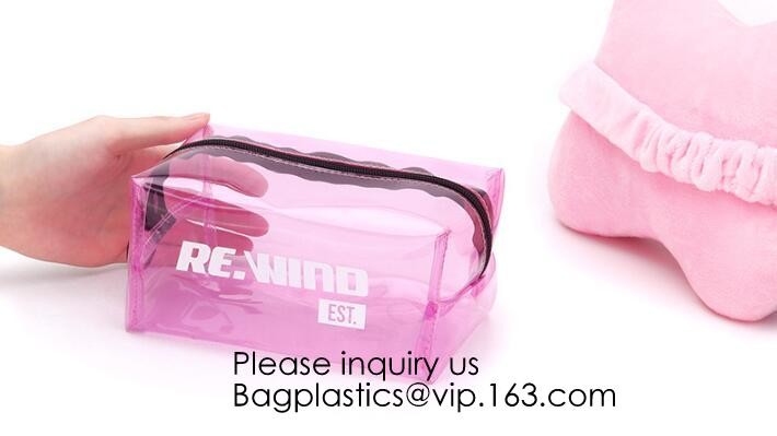 Clear Zipper Pouch with Strap Makeup Bag PVC Cosmetic Pouch,Printing Clear Zip lockk Cosmetic PVC Pouch, bagease, bagplast