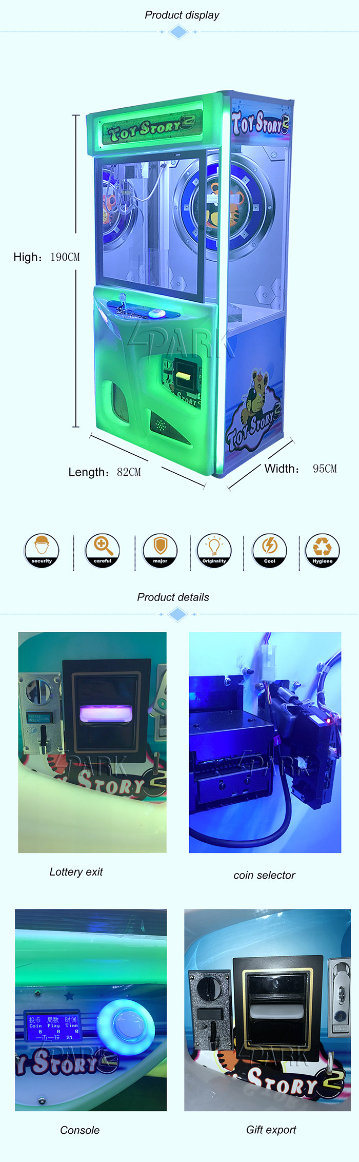 Coin Operated Mini Crane Game Machine / PP Tiger Toys Claw Arcade Vending Machine