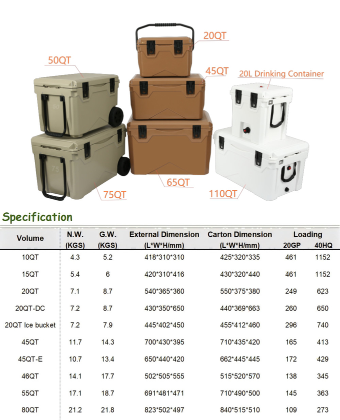 U3 Rugged Rotomolded Cooler Box Impact Resistant 45QT Capacity