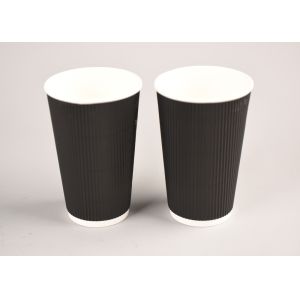Printing Paper Insulated Drinking Cups With Lids , Reusable Ripple Wrap Hot Cups