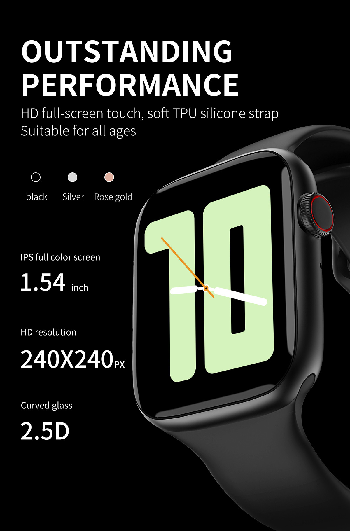 1.54 Inch Touch Screen Sim Card Slot Smart Watch IP68 Waterproof