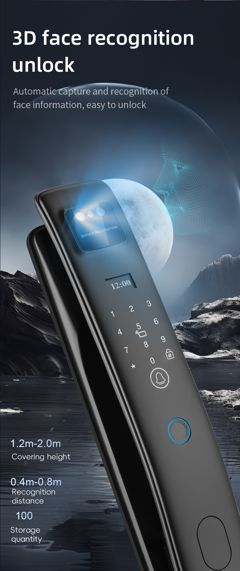 3D Face Smart Door Lock Fingerprint Video Calling Home Lock