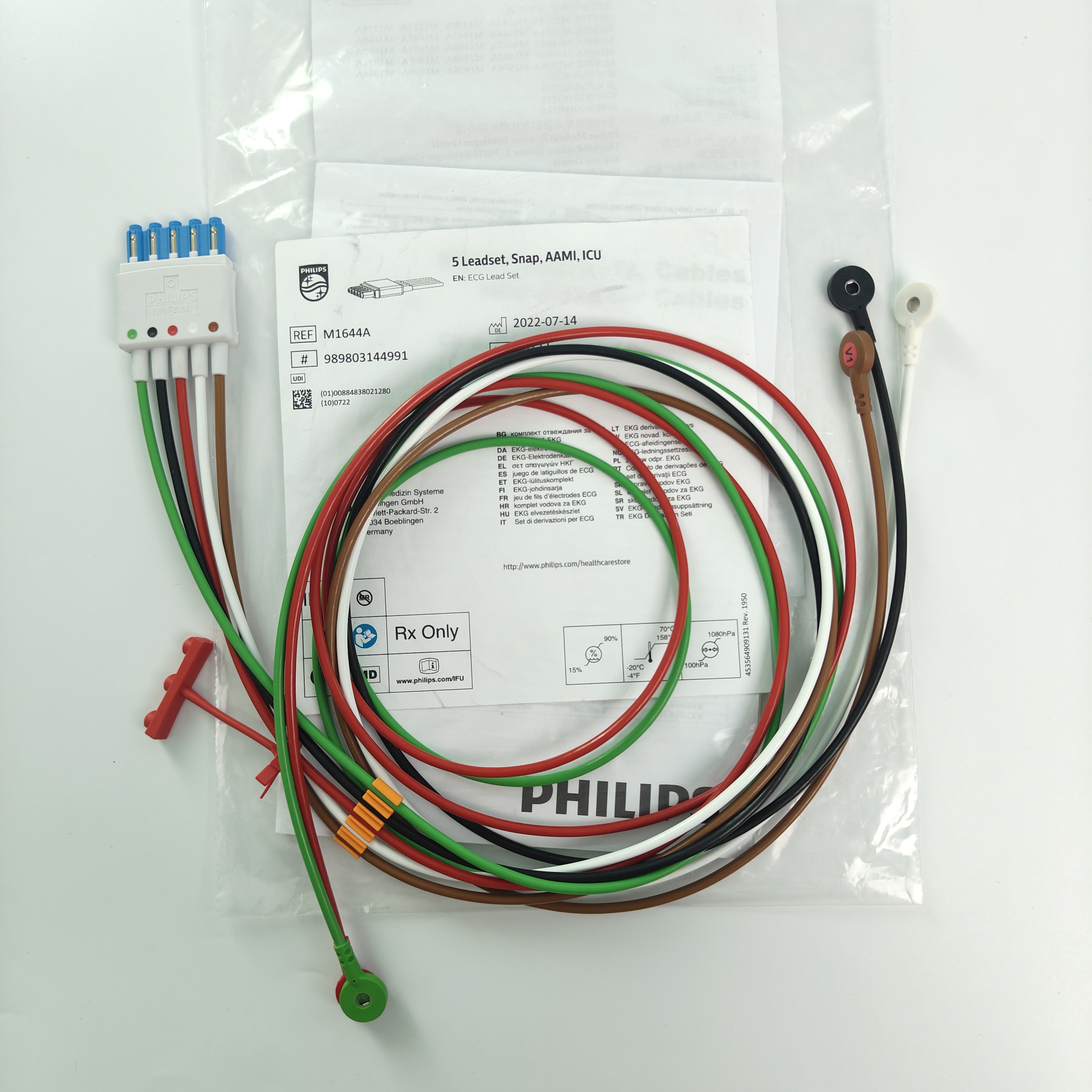 PHILIP Patient Monitor Medical Device Consumables CBL 5 Leadset Snap AAMI ICU REF M1644A 989803144991