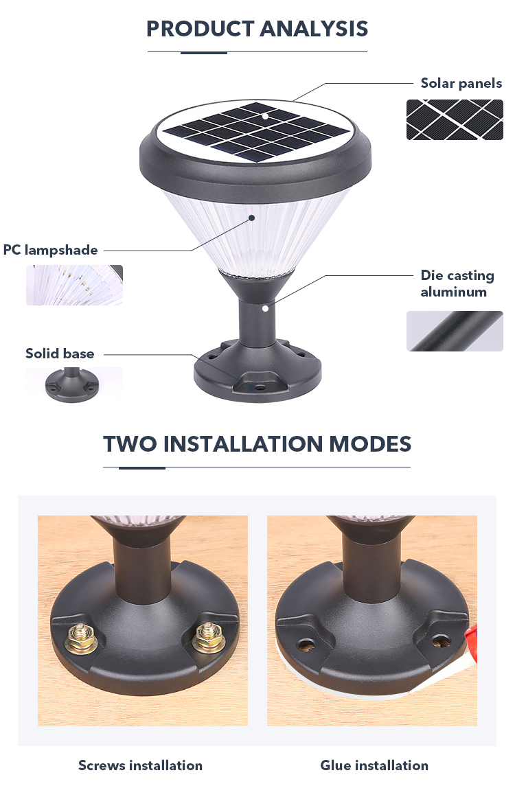 DC 3.2V Solar Pillar Light , Solar Bollard Lamps For Courtyards Villas