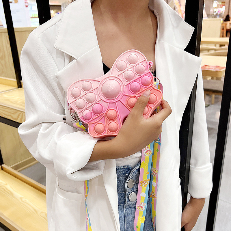 Fidget Pop Purse Bow Girls Purse Easter Gift Sensory Fidget Toy Silicone Cross Body Kids Purse Pencil Case Makeup Bag