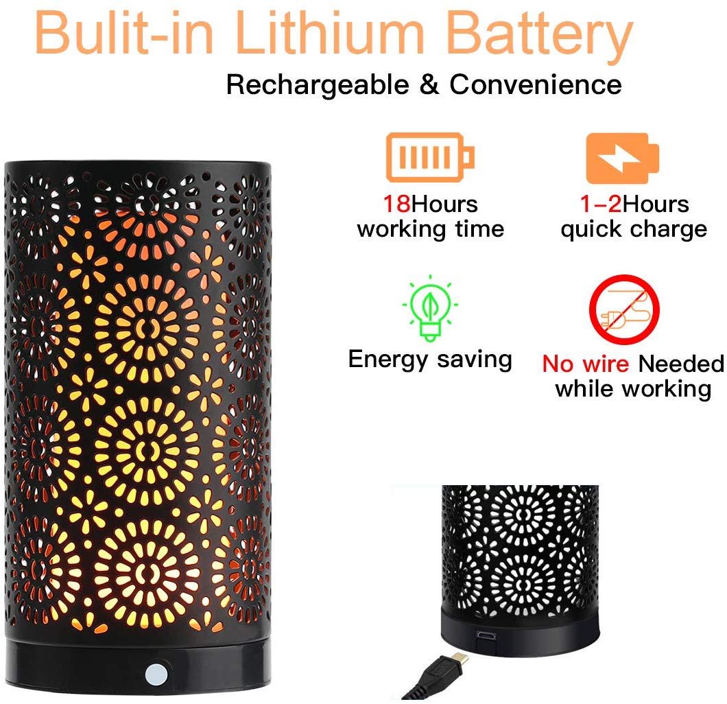 Outdoor 2Pcs 72mm×H140mm Led Flickering Flame Lantern USB Rechargeable