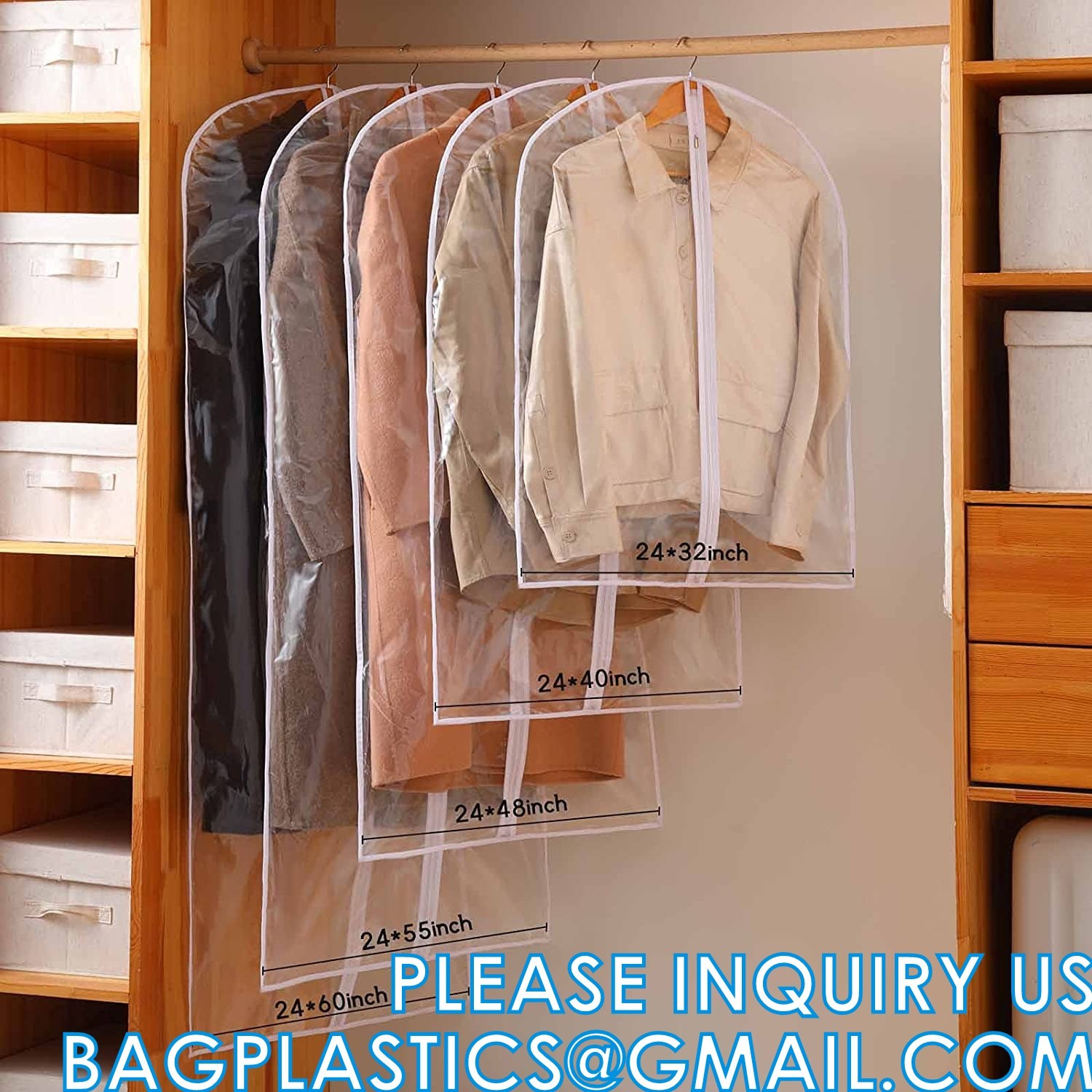 Clear Suit Bag, Plastic Dress Bags For Gowns Long, Dress Protector Zippered Garment Covers For Closet Storage