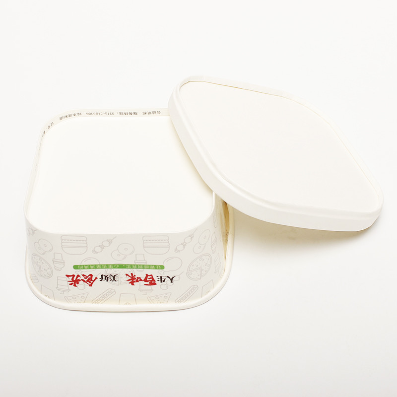 Custom Kraft Square Paper Bowl With Lids 1000ml Disposable Salad Container