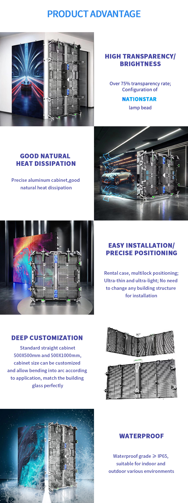 Rental Outdoor Flexible Transparent LED Film Display Cabinet Size 500*1000mm