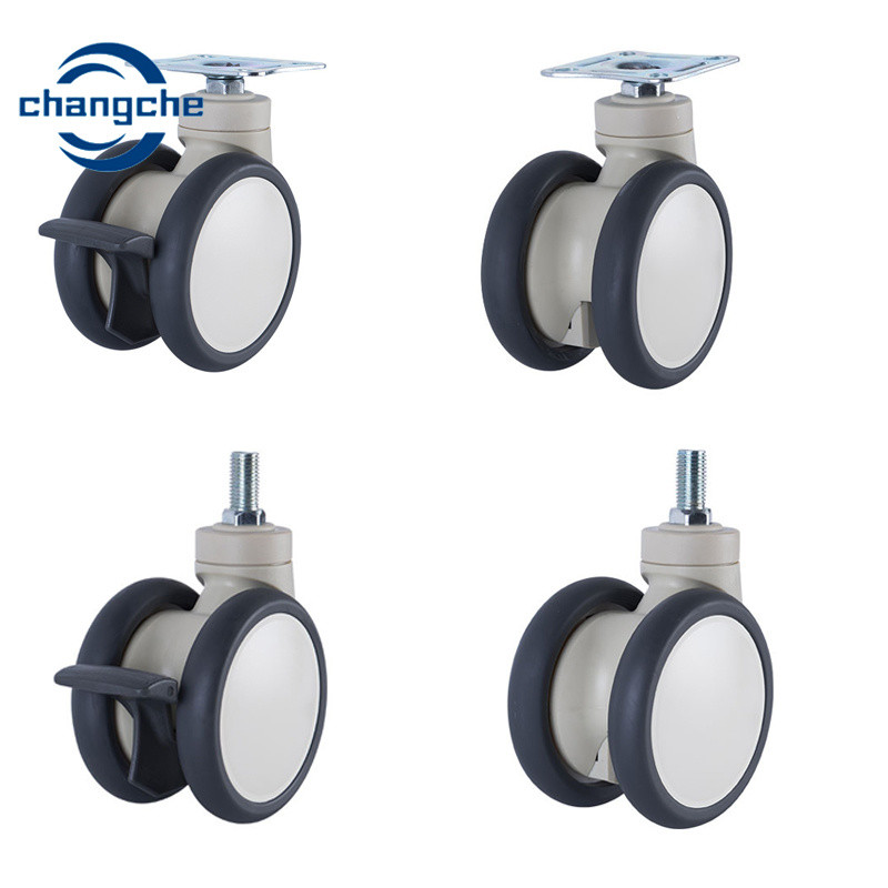 5 Inch TPR Hospital Bed Caster Wheels Dual Wheels Medical Trolley Castors With Brake
