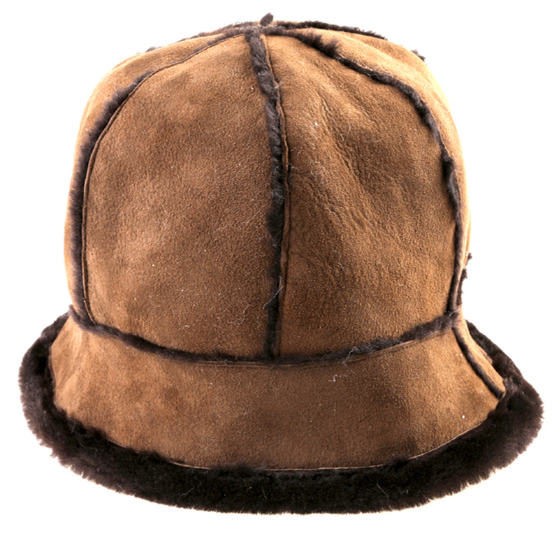 Winter Mouton Sheepskin Hats Caps with 6 Panel Chocolate Camel Color