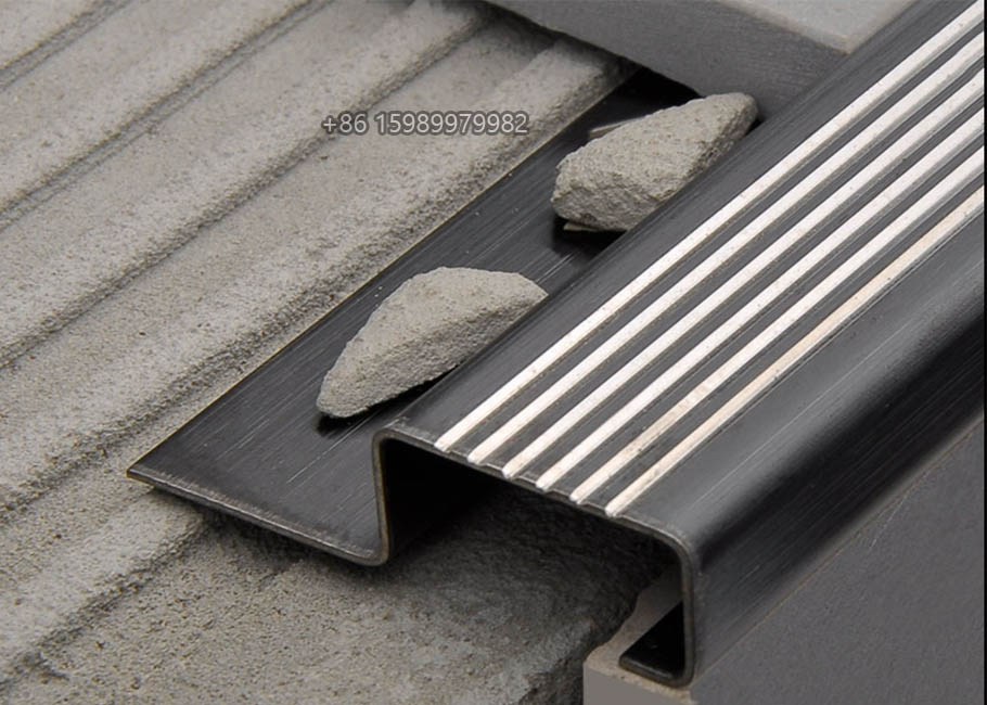 brushed black stainless steel stair nosing