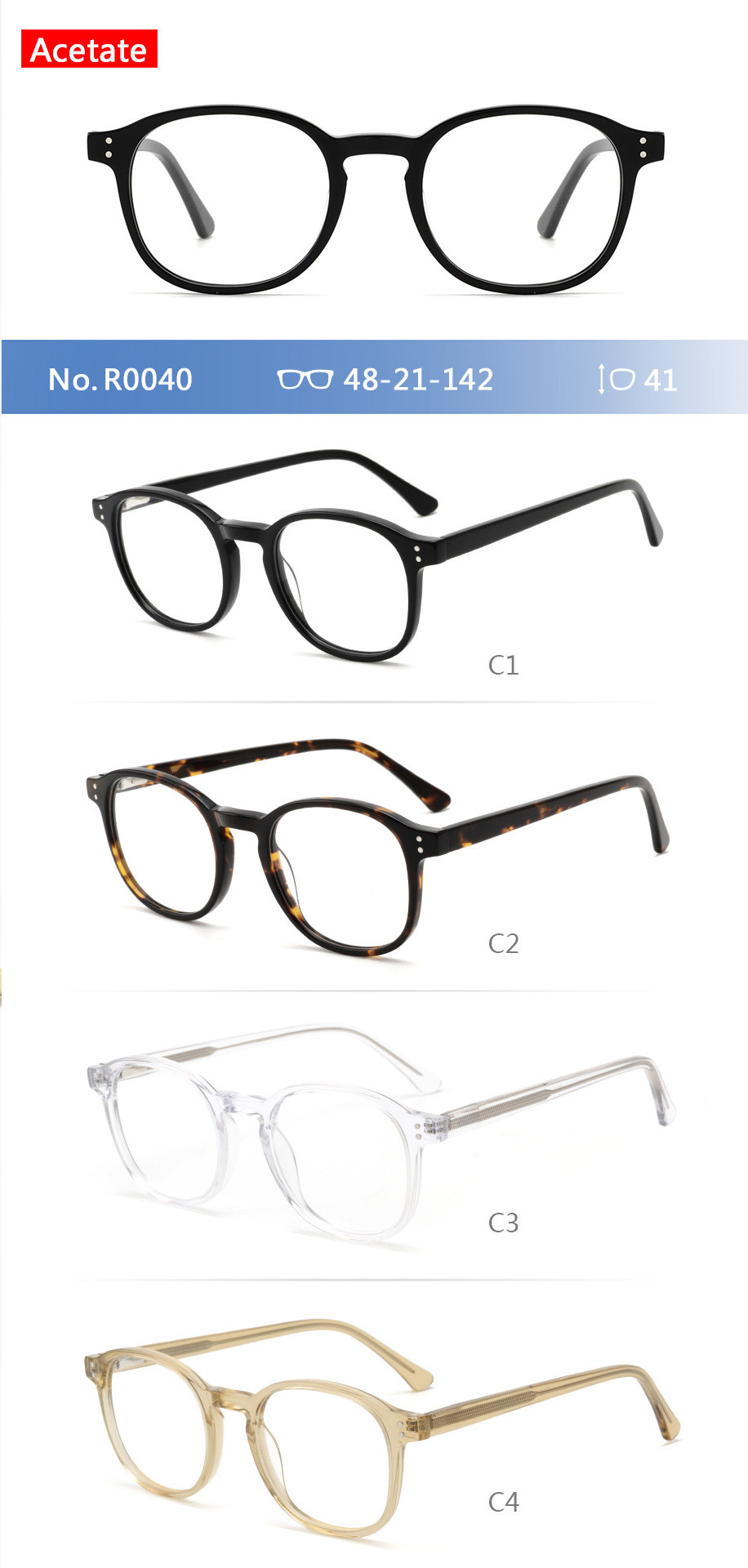 Black Tortoiseshell Acetate Frame Glasses Optical Round Glossy Black