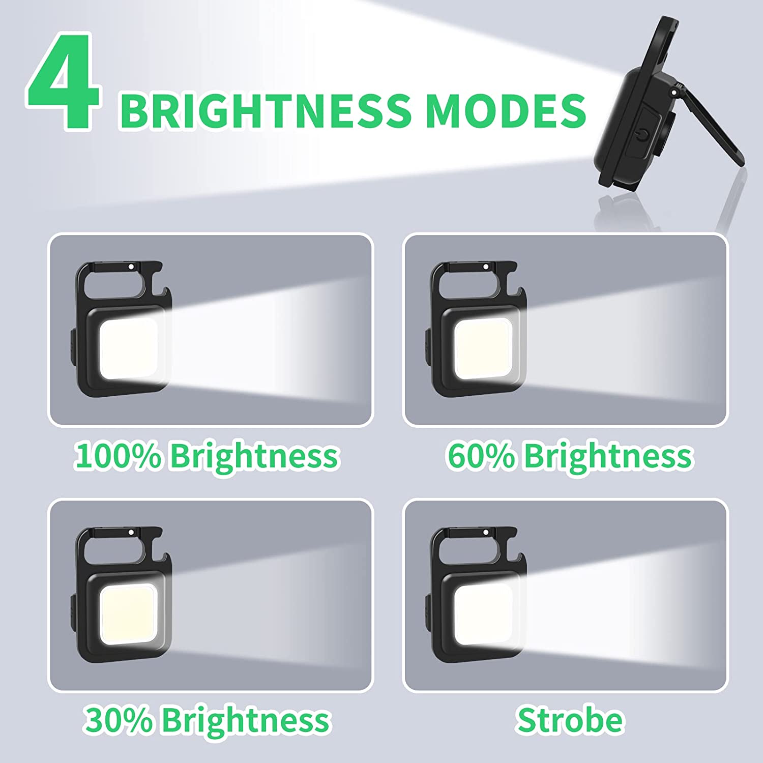 800Lm COB Rechargeable Keychain Light Portable 4 Light Modes Pocket